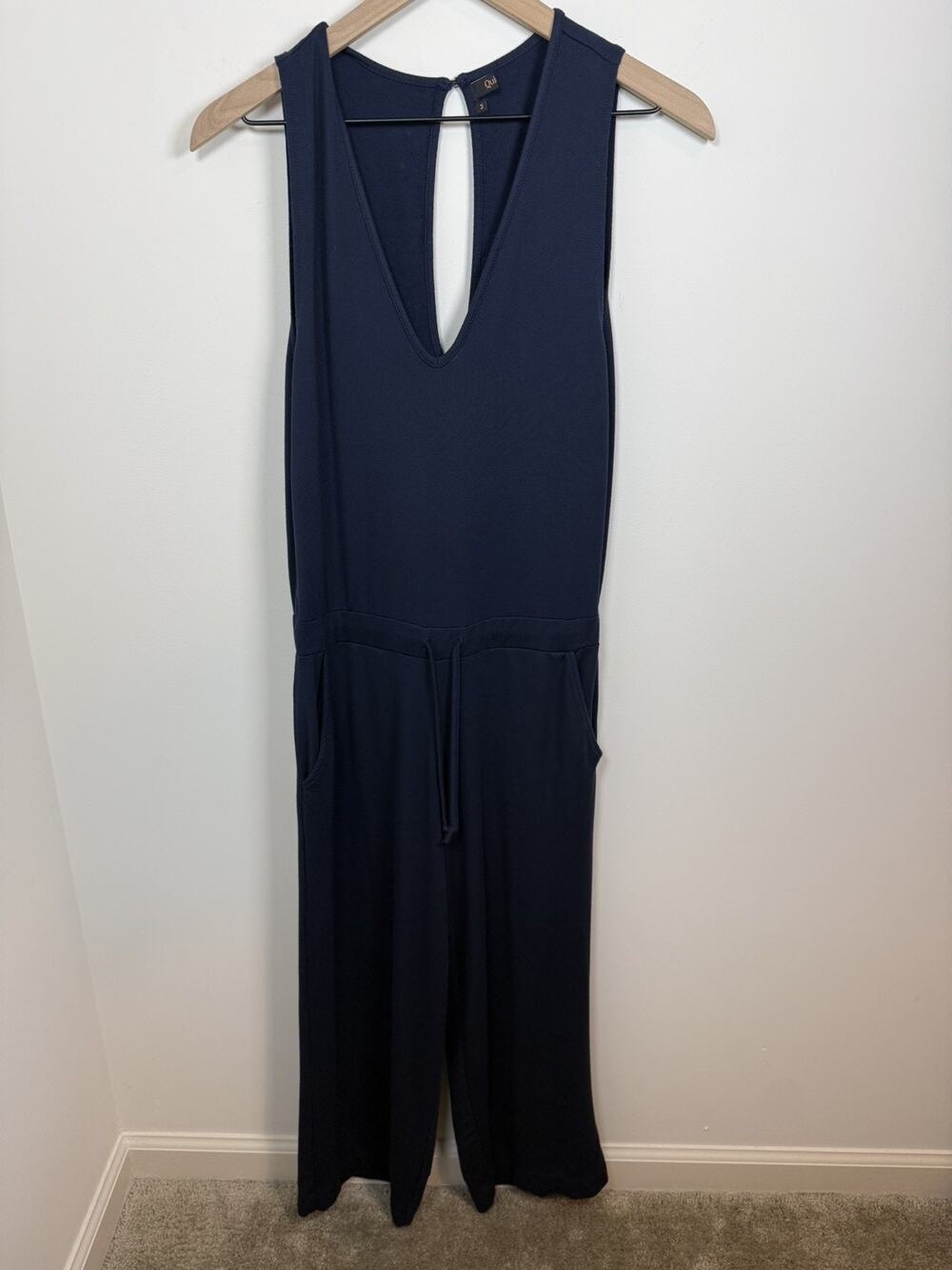 Quince Navy French Terry Modal Sleeveless Wide Leg Jumpsuit Medium Comfy Basic